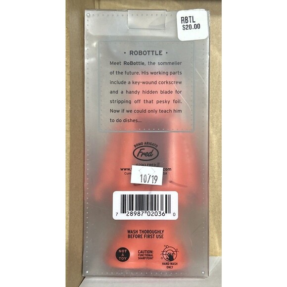 ROBOT BOTTLE Opener FRED ROBOTTLE Red -New Old stock -Great Gift $20 ret. - Picture 3 of 4